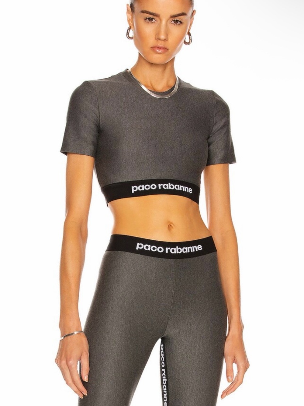 Paco Rabanne Charcoal Cropped Logo Tee